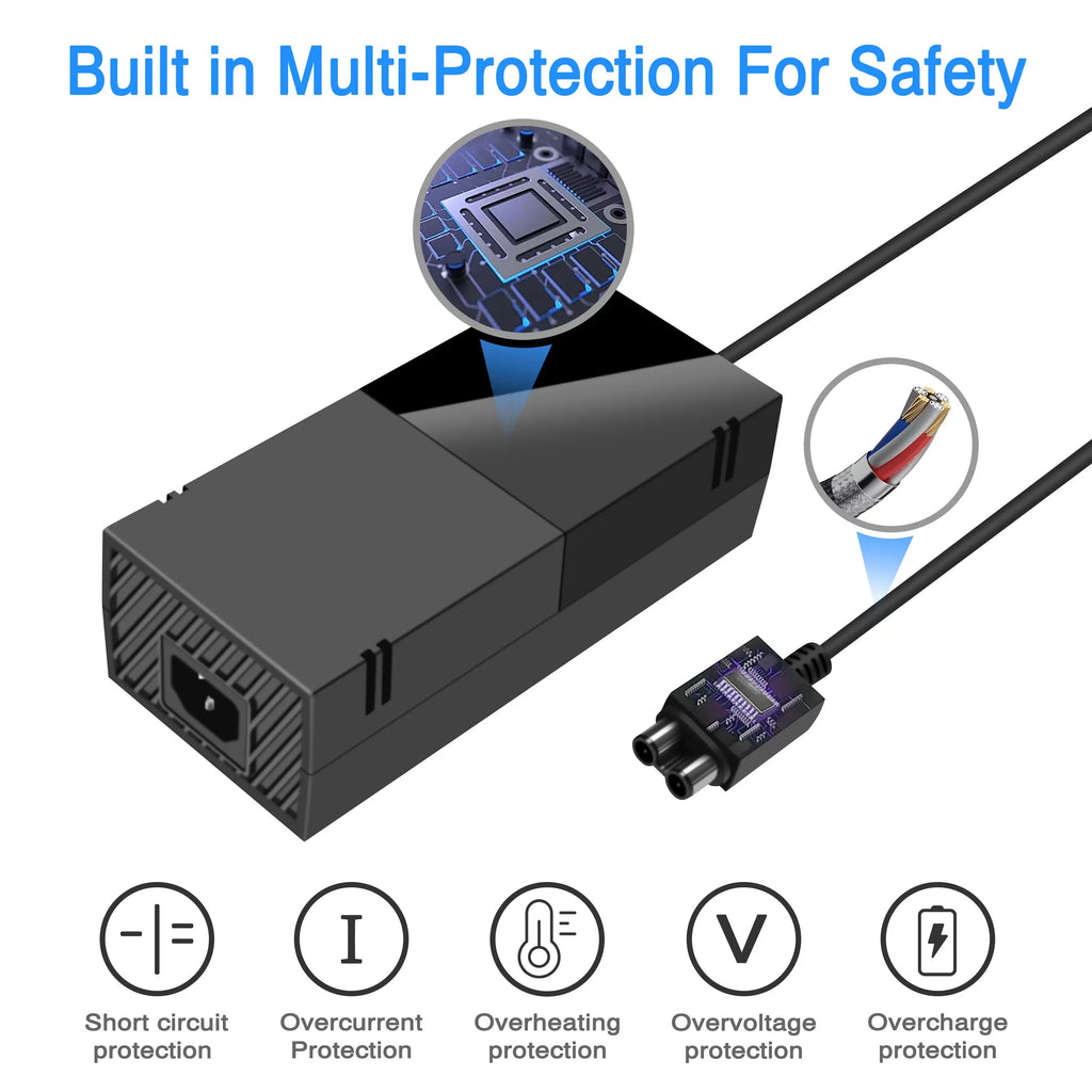 NATNO Power Sizeupply Brick for Xbox One Game Console with Power Cord, Cool and Low Noise [220W 12V 17.9A]