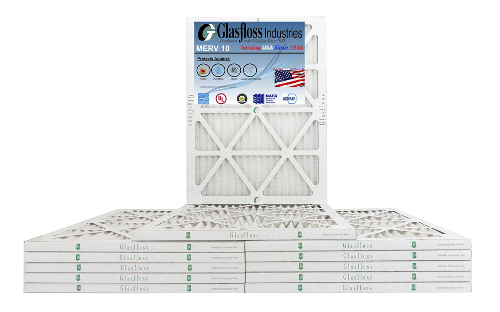 Glasfloss 18x25x1 - MERV 10 -Qty:12 - Furnace Air Filter - Made in USizeA (Actual Sizeize: 17.5 x 24.5x7/8 inch)