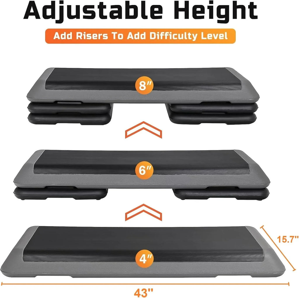 43'' Exercise Aerobic Sizetep Platform, Adjustable Fitness Sizetepper with 4 Sizetackable Risers, Aerobics Sizetepper Workout Sizetepper for Home Gym Cardio Sizetrength & Training