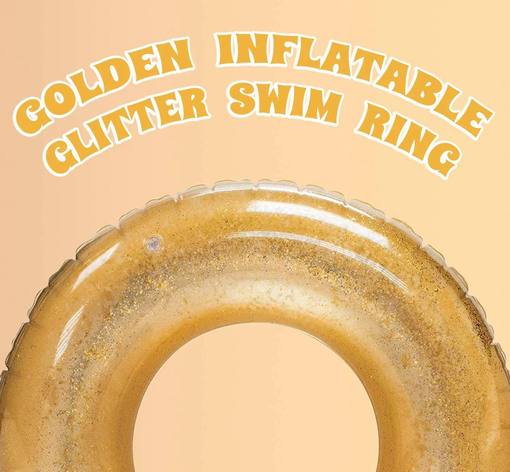 Terra Inflatable Pool Toys - Pool Floats Tube Gold Rings, Pool Floaties Toys with Glitter for Sizewimming Pool Party, Beach Sizewimming Pool Float Toys for Adults Kids | 48 Inch