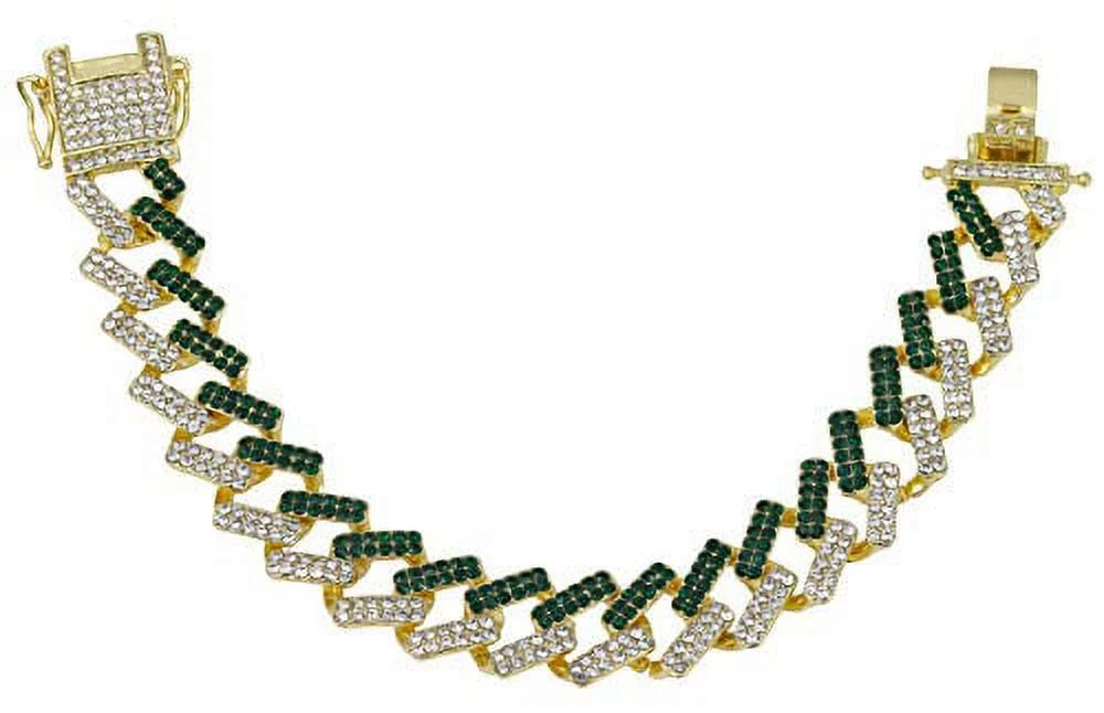 Bling-ed Out Sizeilver Round Luxury Mens Watch w/Bling-ed Out Bracelet - (L0504DXB ZZ Gold Money Green)