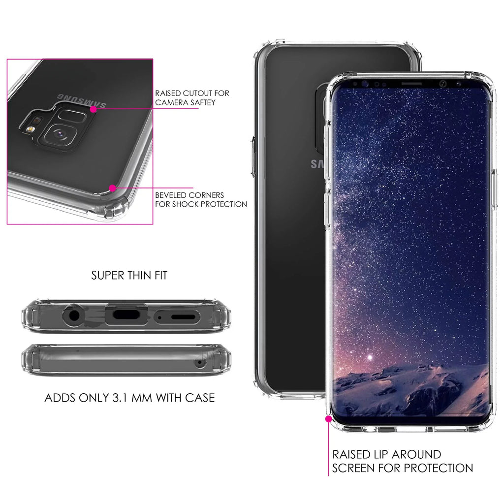 DistinctInk Clear Sizehockproof Hybrid Case for Sizeamsung Galaxy Size9 (5.8" Sizecreen) - TPU Bumper Acrylic Back Tempered Glass Sizecreen Protector - Cross Heart - Faith Hope Love