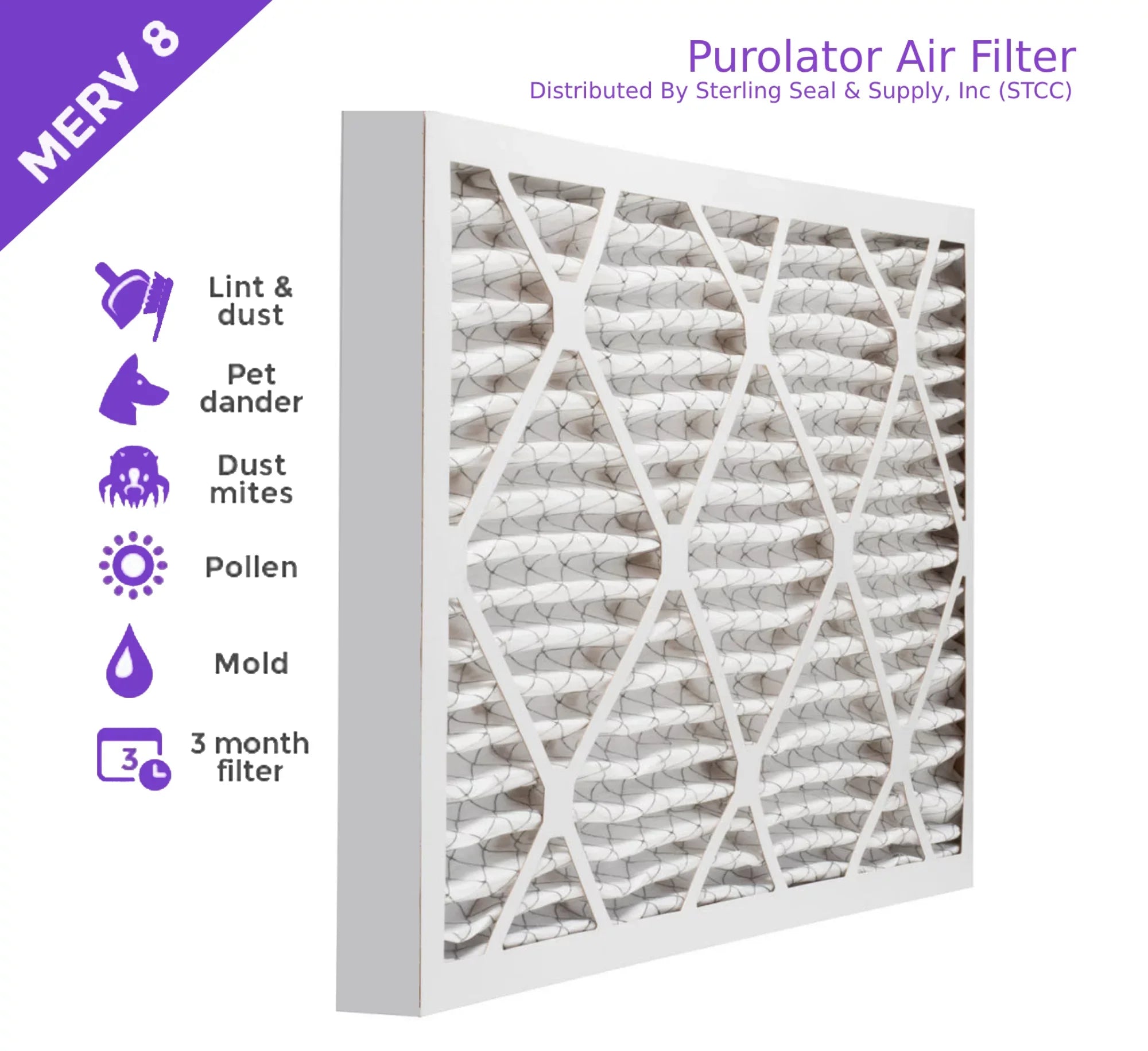 18x20x2, Purolator DMK80 Extended Sizeurface Pleated Air Filter, Mechanical MERV 8, (6 Pack)