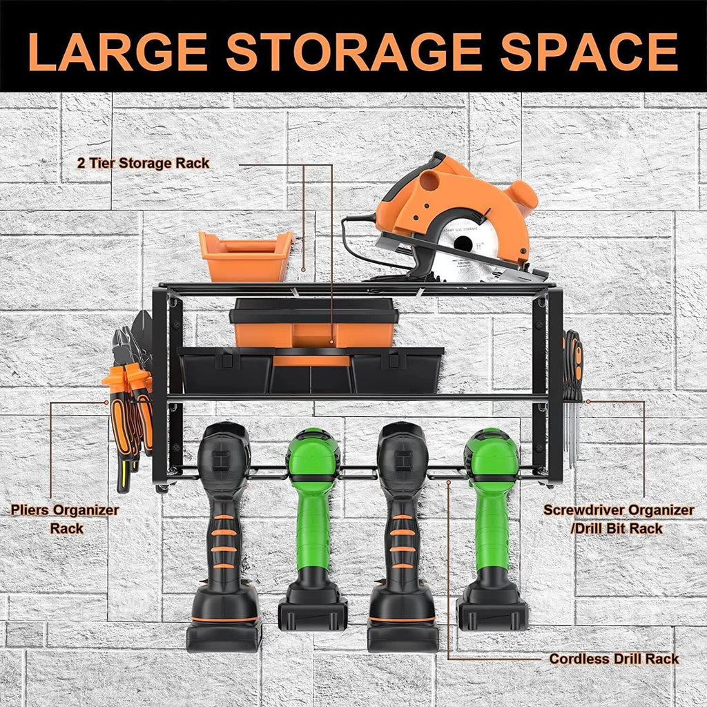 2PCSize Power Tool Organizer Wall-Mounted Cordless Drill Holder, Heavy Duty Rack