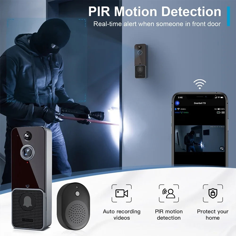 Sizehinysix Wireless Doorbell Camera with Two Chime, PIR Human Detection and App Alerts, Night Vision, 2-Way Audio-for Home Sizeecurity