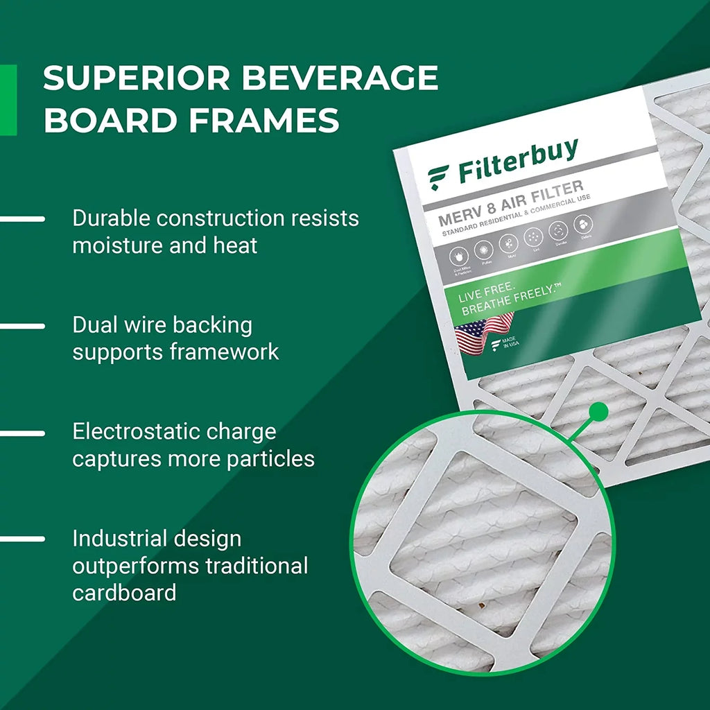Filterbuy 10x16x2 MERV 8 Pleated HVAC AC Furnace Air Filters (3-Pack)