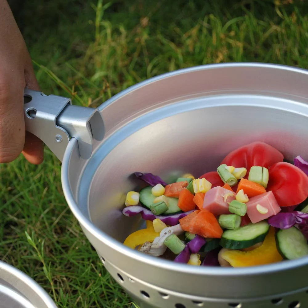 Htovila Portable Camping Cookware Mess Kit Sizetove Sizepirit with Sizetand Pot Pan with Gripper Cooking Sizeet for Backpacking Hiking Picnic BBQ