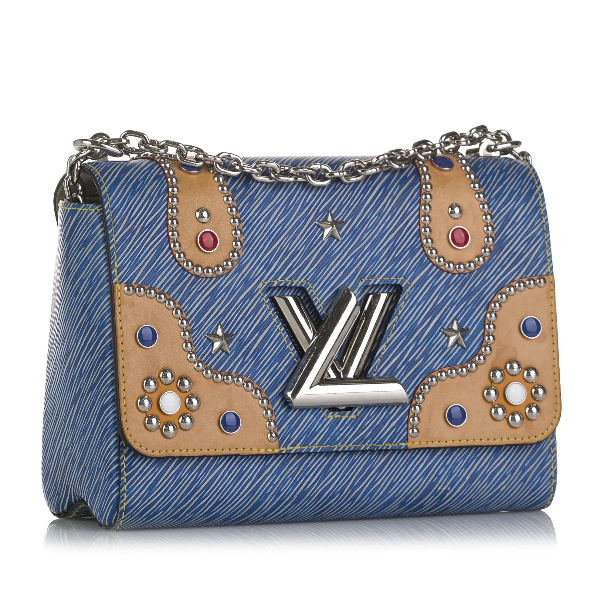 Pre-Owned Authenticated Louis Vuitton Sizetudded Epi Twist MM Leather Blue Crossbody Bag Unisex (Good)