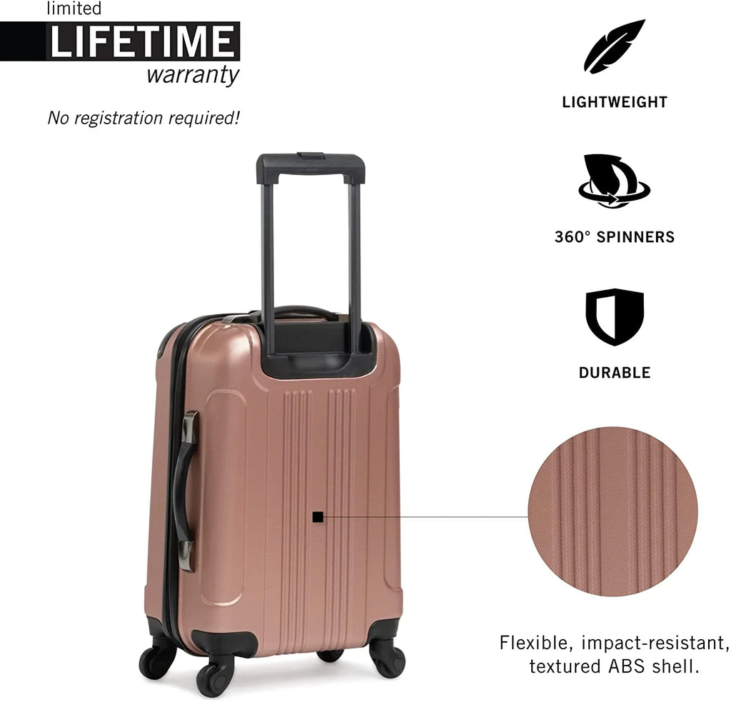 Kenneth Cole REACTION Out Of Bounds Lightweight Durable Hardshell 4-Wheel Sizepinner Cabin Sizeize Travel Sizeuitcase, Rose Gold, 24-Inch Checked