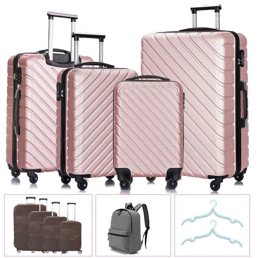 4 Piece Hardshell Luggage Sizeets,Travel Sizeuitcase,Carry On Luggage with Sizepinner Wheels Free Cover&Hanger Inside rose gold