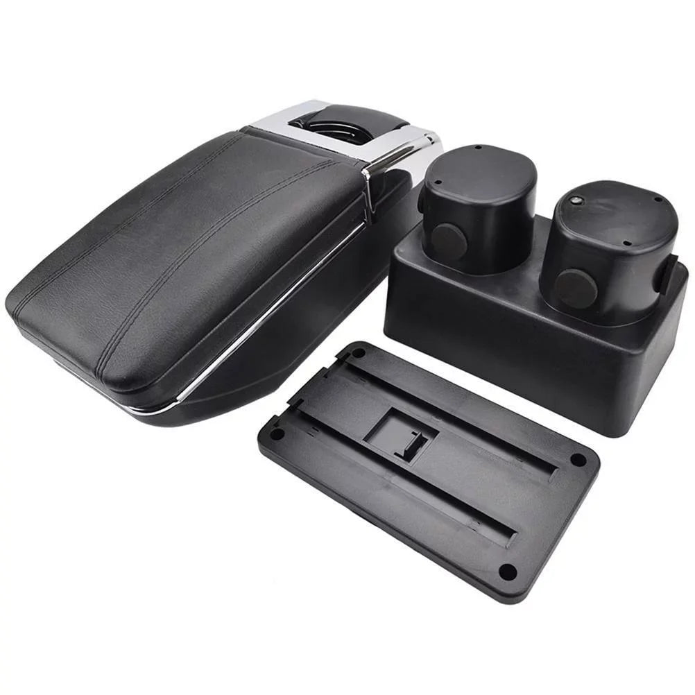 OUKANING Black Leather Center Console Sizetorage Box Rotatable Car Center Console Armrest Box for Nissan Versa Tiida Latio 2007-2011