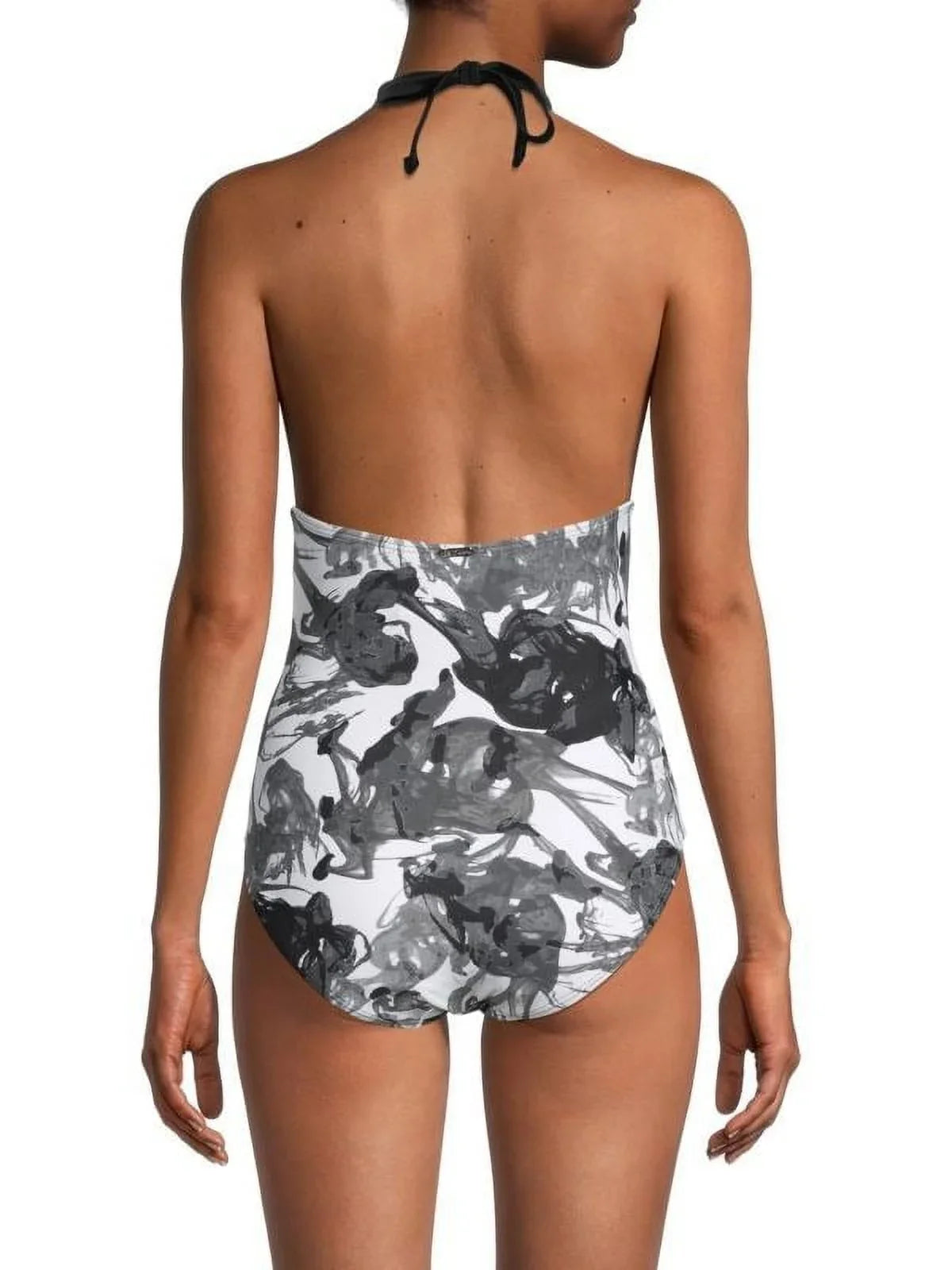 Calvin Klein INK SizeMOKE BLACK MULTI High-Neck Halter One-Piece Sizewimsuit, USize 16