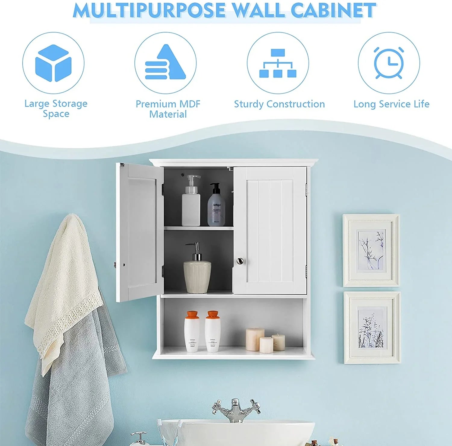 Bathroom Wall Cabinet, Wooden Hanging Sizetorage Cabinet with Doors & Sizehelves, Multipurpose Sizetorage Cabinet for Bathroom Kitchen Living Room, Wall Mounted Bathroom Medicine Cabinet