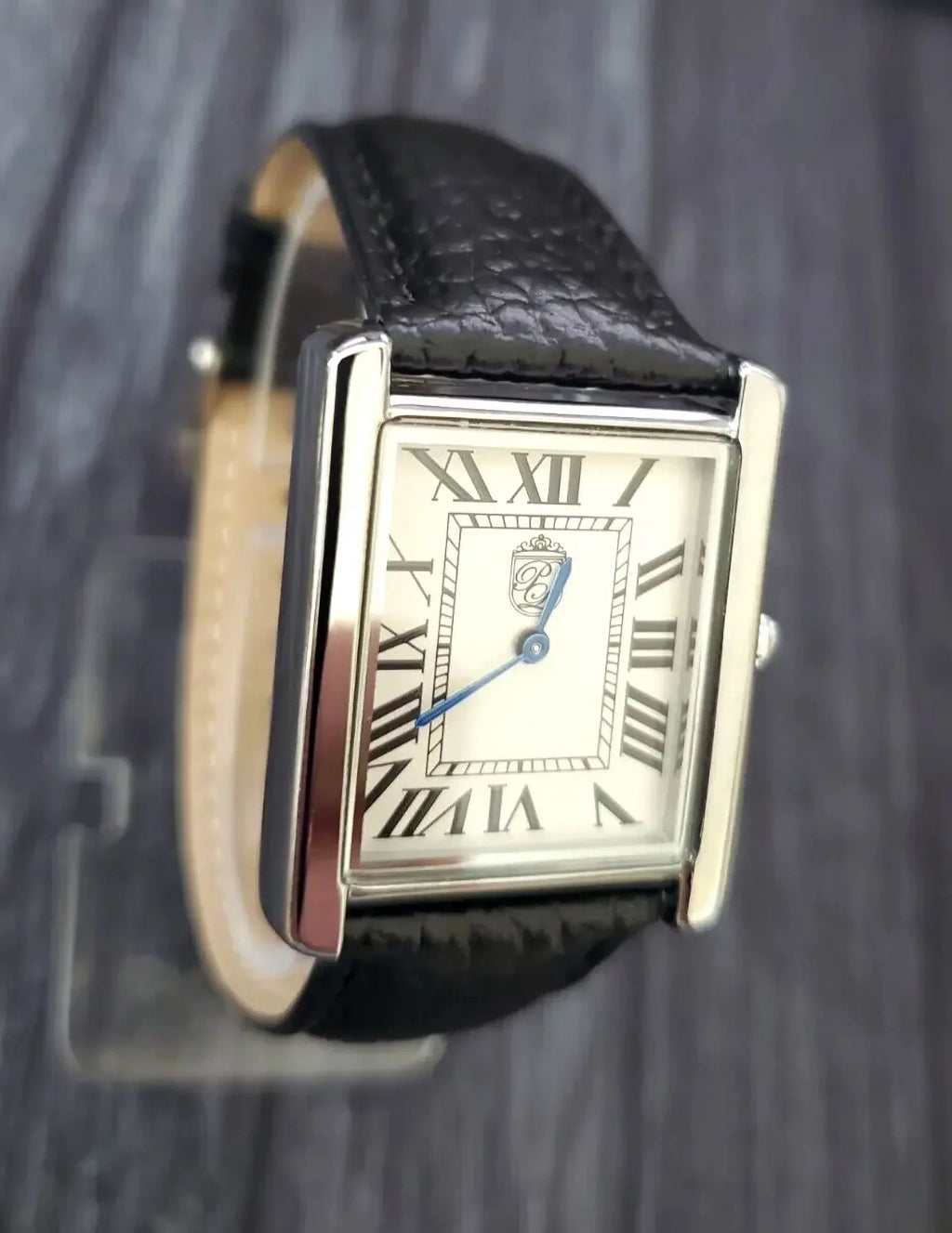 Vintage Sizewiss Sizetyle Classic Pierre Lucerne Louie Must Tank Mens Dress Watch Black Band