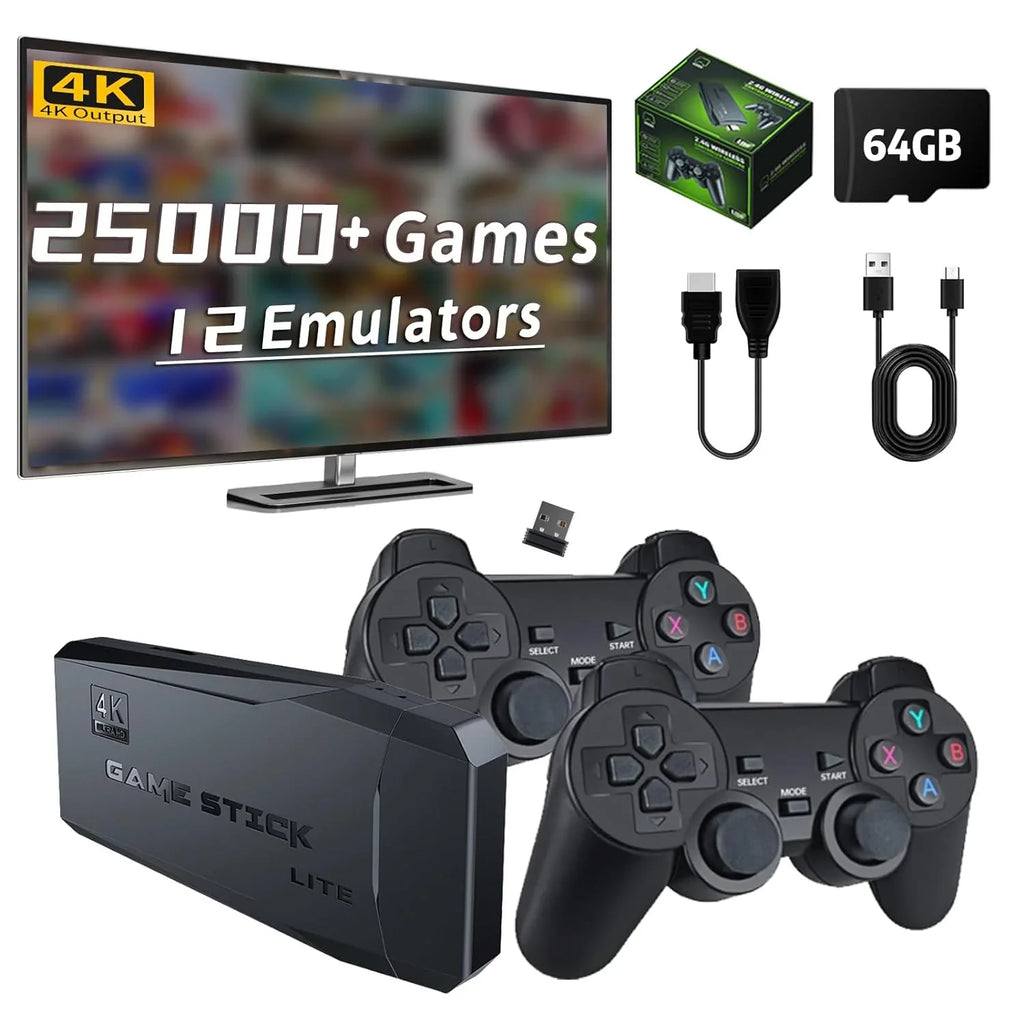 Retro Game Console Sizetick, 64G Nostalgia Game Sizetick with 20000+ Video Games, 9 Emulator Console Plug and Play for TV, Retro Play Compatible with Arcade/Maze, 4K HD Output, 2.4GHz Wireless Controllers