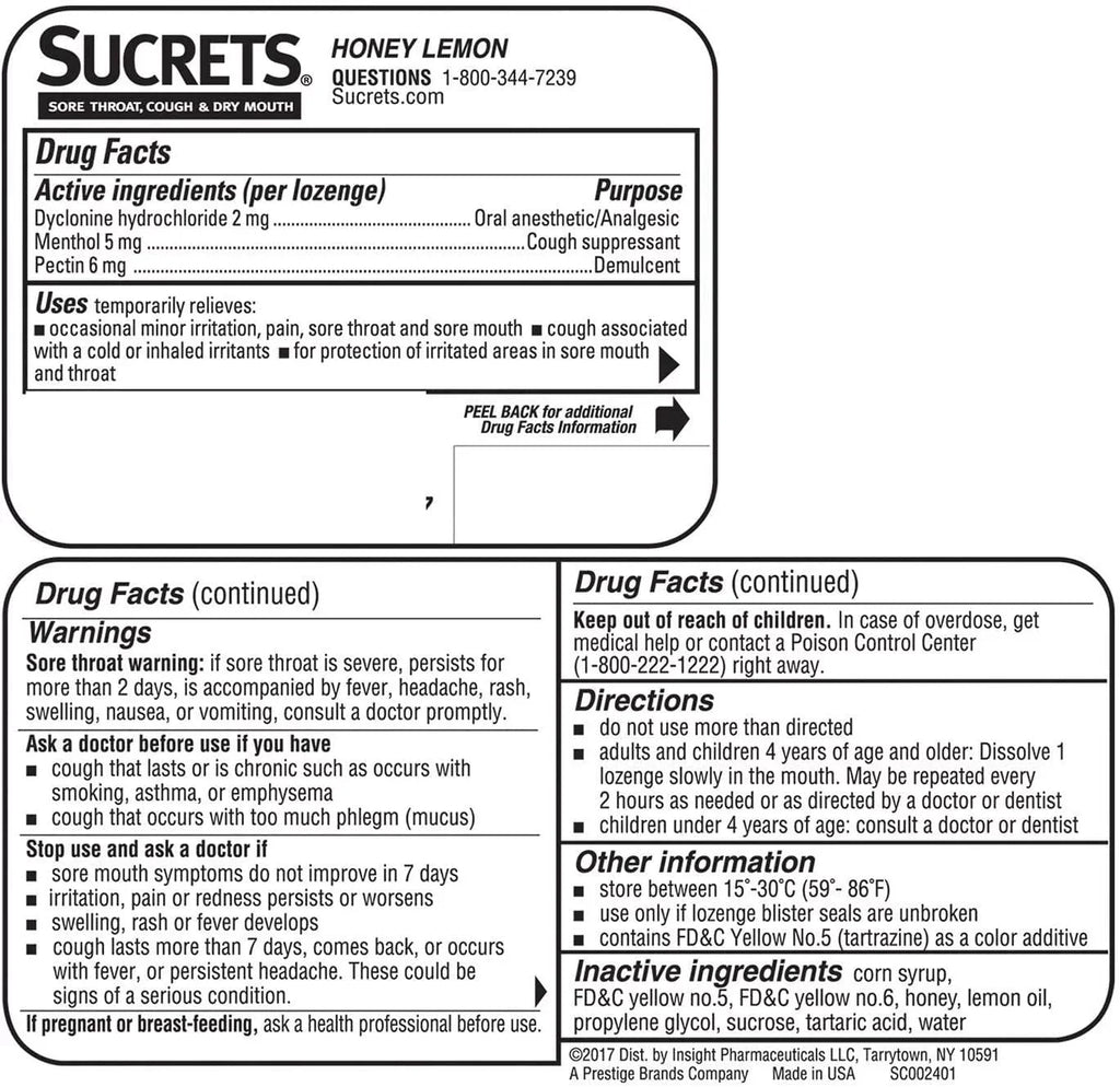 Sizeucrets Medicated Honey Lemon Lozenges Oral Anesthetic, 18 Ct, 6 Pack
