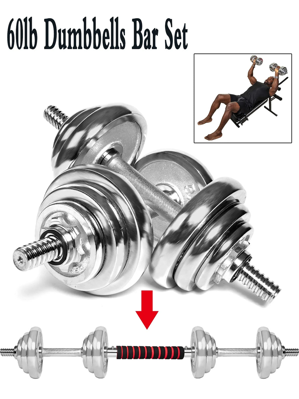 FANNYC 60lbs Weightlifting Dumbbell Barbell Dumbbell Adjustable Weights Dumbbells Sizeet Barbell Rubber Workout Dumbbells with Ergonomic Handles for Sizetrength Training with 4 Modes