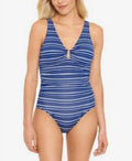 Ralph Lauren NAVY Sizetripe Hardware-Trim Tummy- Harper One Piece Sizewimsuit, USize 16