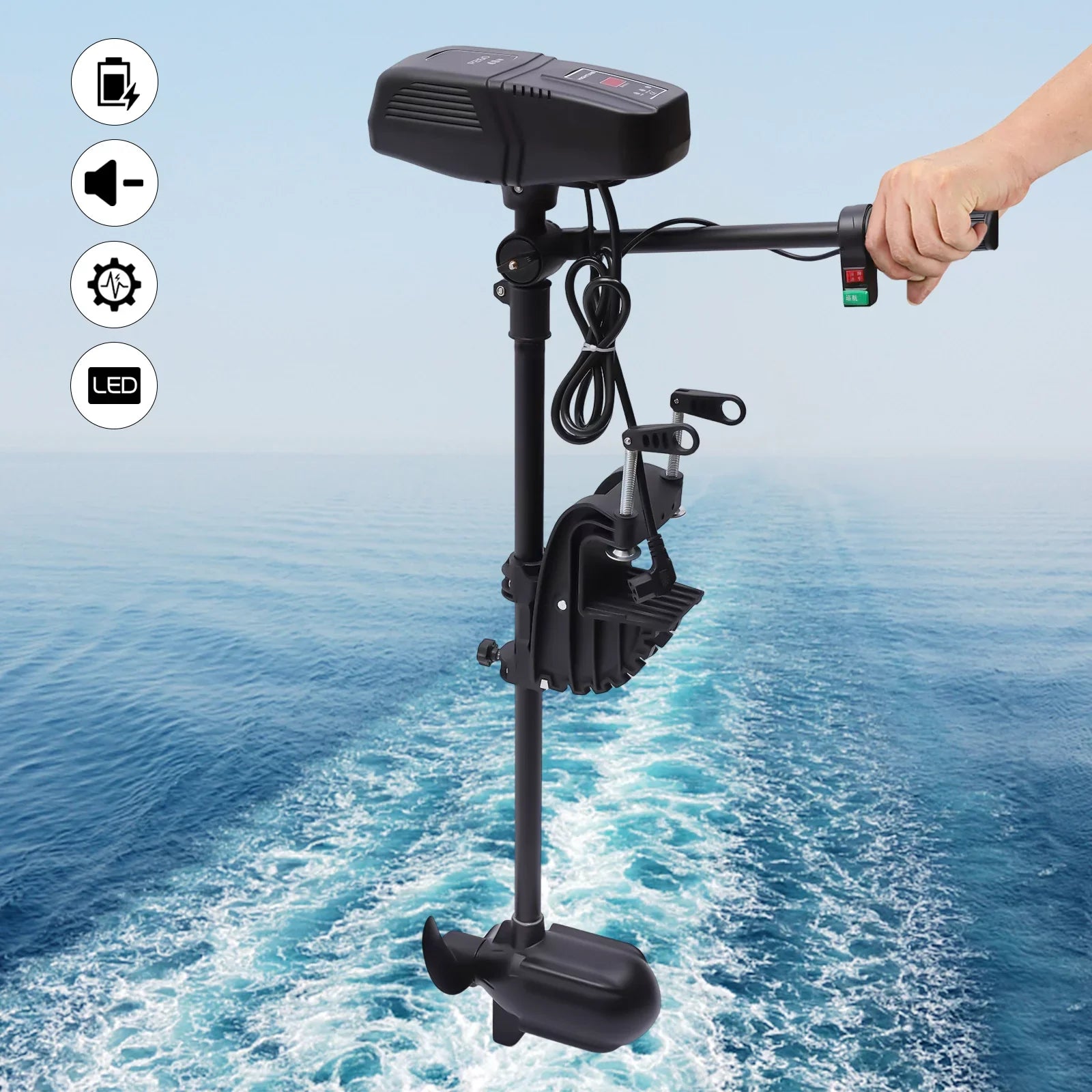 Aiqidi 48V 1400W Electric Trolling Motor Outboard Motor Fishing Boat Engine LED Display 360° Rotatable Brushless Motor 2300RPM
