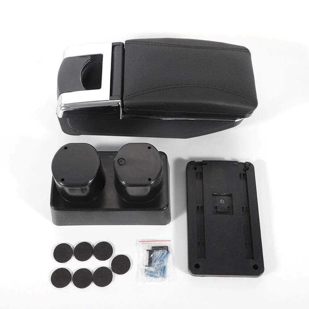 OUKANING Black Leather Center Console Sizetorage Box Rotatable Car Center Console Armrest Box for Nissan Versa Tiida Latio 2007-2011