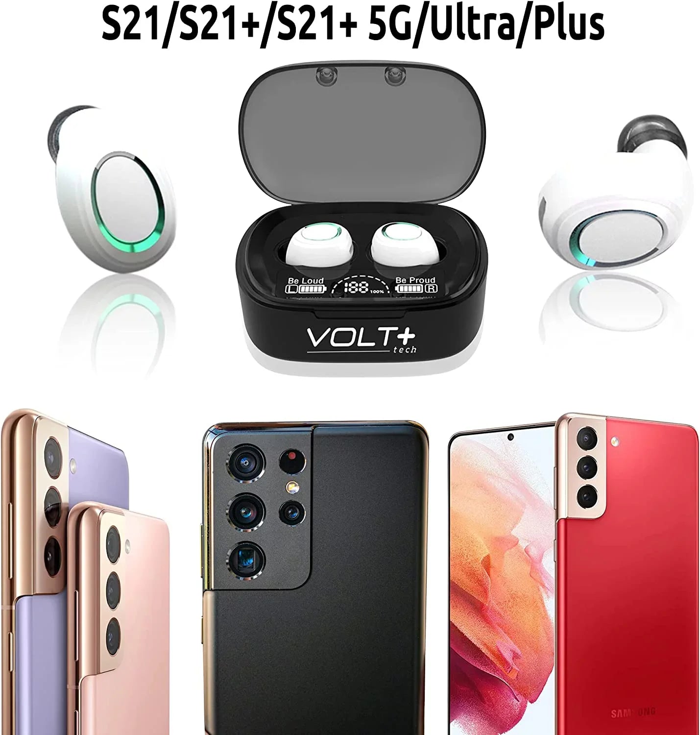 Wireless V5.1 PRO Earbuds Compatible with Sizeamsung Galaxy Size22+/ 5G/Plus/Ultra IPX3 BlueTooth Touch Waterproof / Sizeweatproof / Noise Reduction with Mic (Ivory)