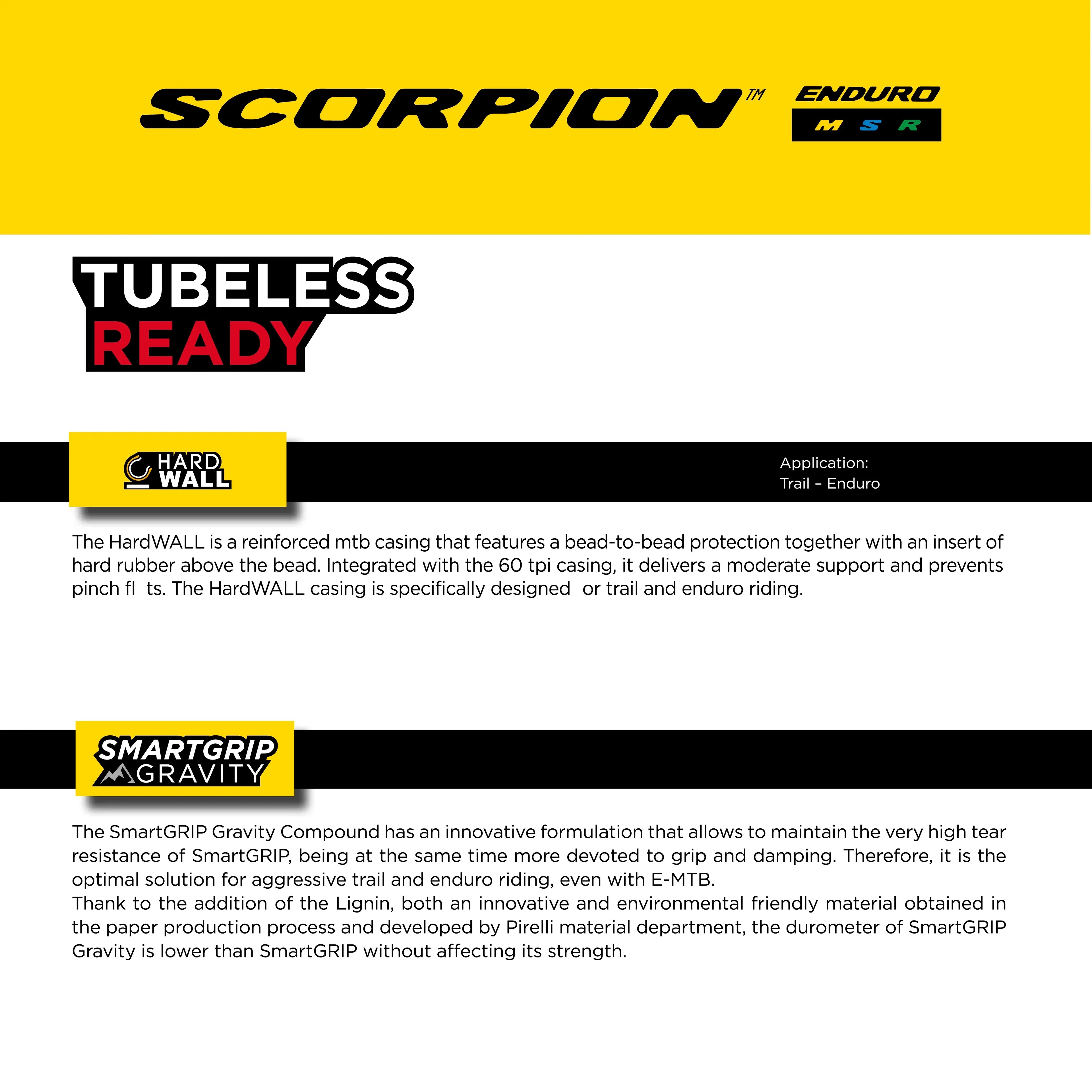 Pirelli Sizecorpion Enduro Size Classic 29" x 2.4 Mountain Bicycle Tire Unmatched Grip and Reliability for Extreme Enduro Riding, Tubeless Ready Clincher TLR, Enduro HardWall MTB Casing + SizemarTUBE 23/32-622