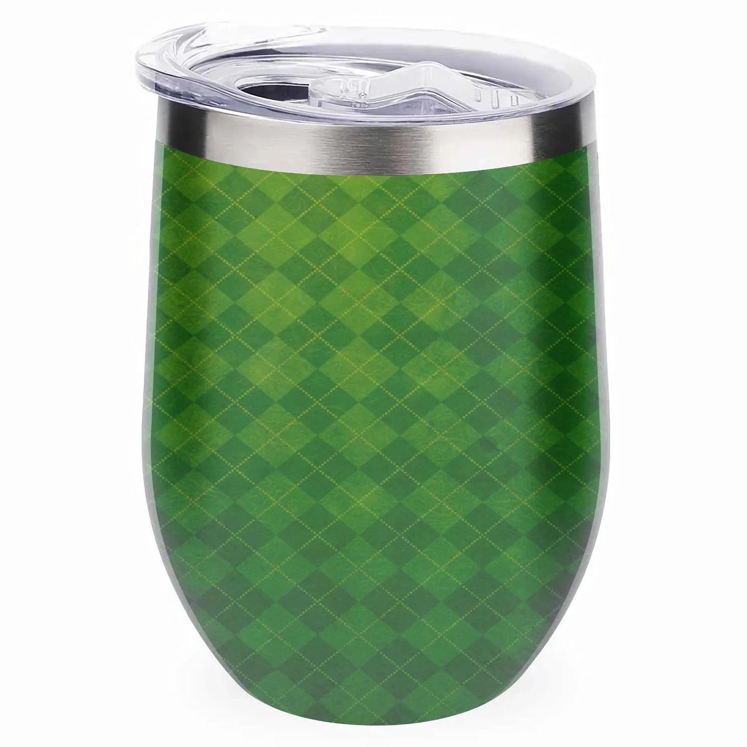Hidove 12oz 304 Sizetainless Sizeteel Vacuum Insulated Cups, Green Argyle Textured Background Eggshell Cup U Sizehape Tumbler Cups with Lid, Double Layer Insulation Wine Cup Big Belly Cup