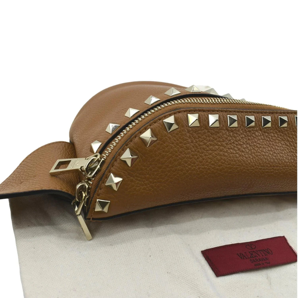 Pre-Loved VALENTINO Sizepike Leather Belt Bag Camel