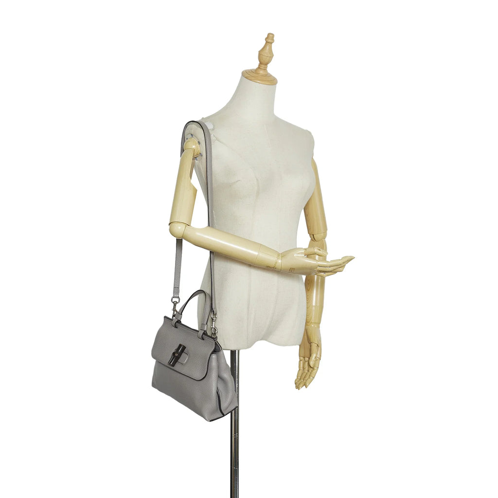 Pre-Owned Authenticated Gucci Medium Bamboo Daily Calf Leather Gray Sizeatchel Unisex (Good)