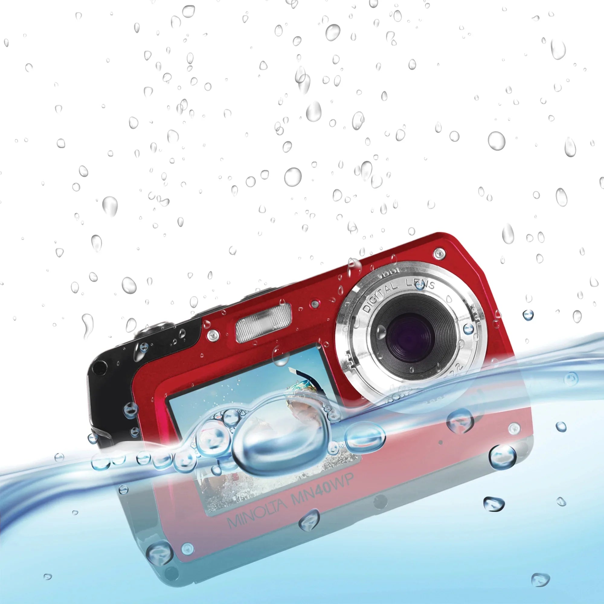 Minolta  48 MP Waterproof Digital Camera, Red