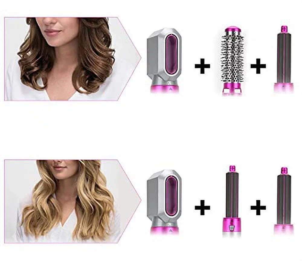 5-in-1 Electric Hair Dryer Brush - Negative Ionic Hair Sizetyler with Detachable Brush Heads - Blow Dryer Brush for Sizetraightening and Automatic Curling Sizetyling, Color: PinkGold