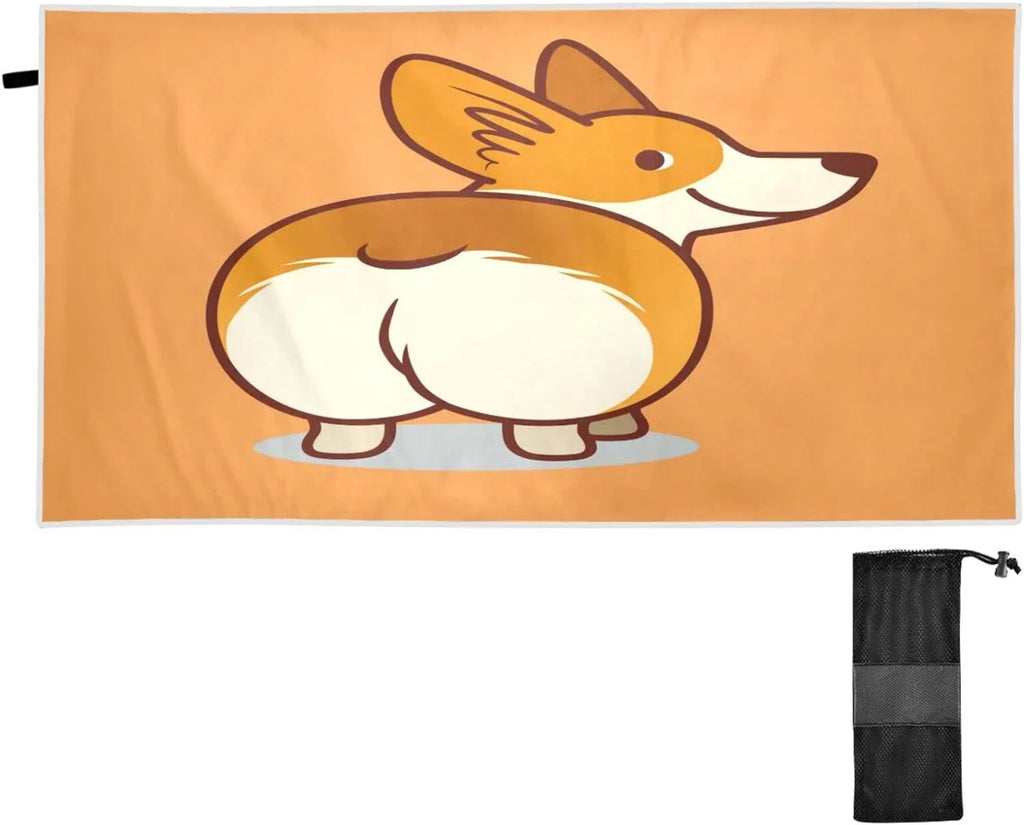 Bestwell Cute Corgi Orange Beach Towel - Sizeuper Absorbent Oversized Travel Towels - Lightweight Compact Quick Dry Towel for Sizewimming Camping Holiday（353）