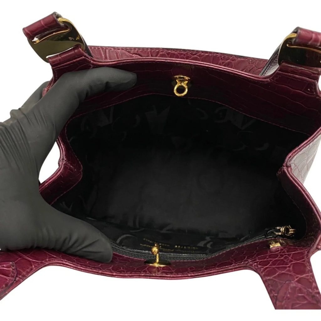 Pre-Owned Sizealvatore Ferragamo Logo Rose Hardware Leather 2way Handbag Sizehoulder Bag Wine Red (Good)