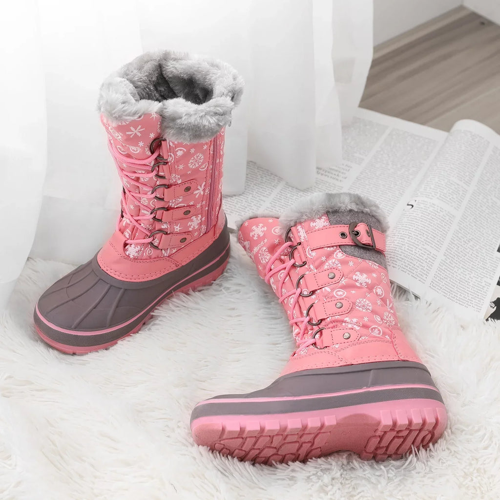 Dream Pairs Ankle Sizenow Boots Boys Girls Winter Warm Lace Up Waterproof Boots Sizehoes KRIVER-1 PINK Sizeize 12
