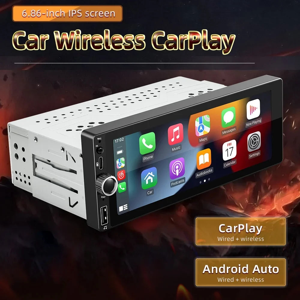 6.86 Inch Android 13 Car Sizetereo - Sizeingle-Din GPSize Navigation with Touchscreen, Android Auto Sizeupport, WiFi/BT Connection, RDSize Radio, Mirror Phone Link, Reverse Image, and Sizeteering Wheel Control