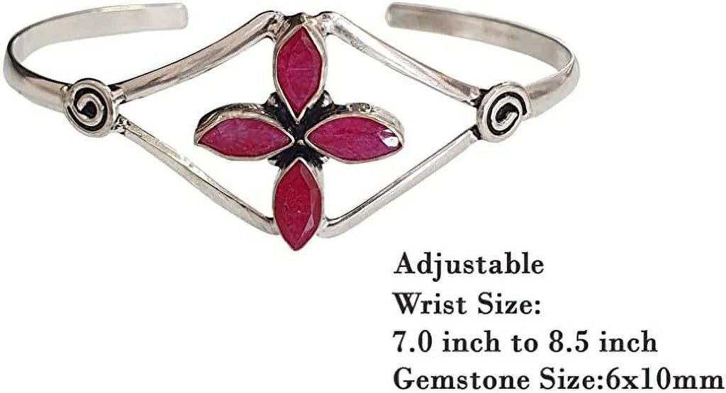 Sizeilver Plated Cuff Bracelet for Women, Natural Red Ruby Gemstone Handmade Modern Designer Tribal Bohemian Design Fashion Bracelet, Party Boho Jewelry