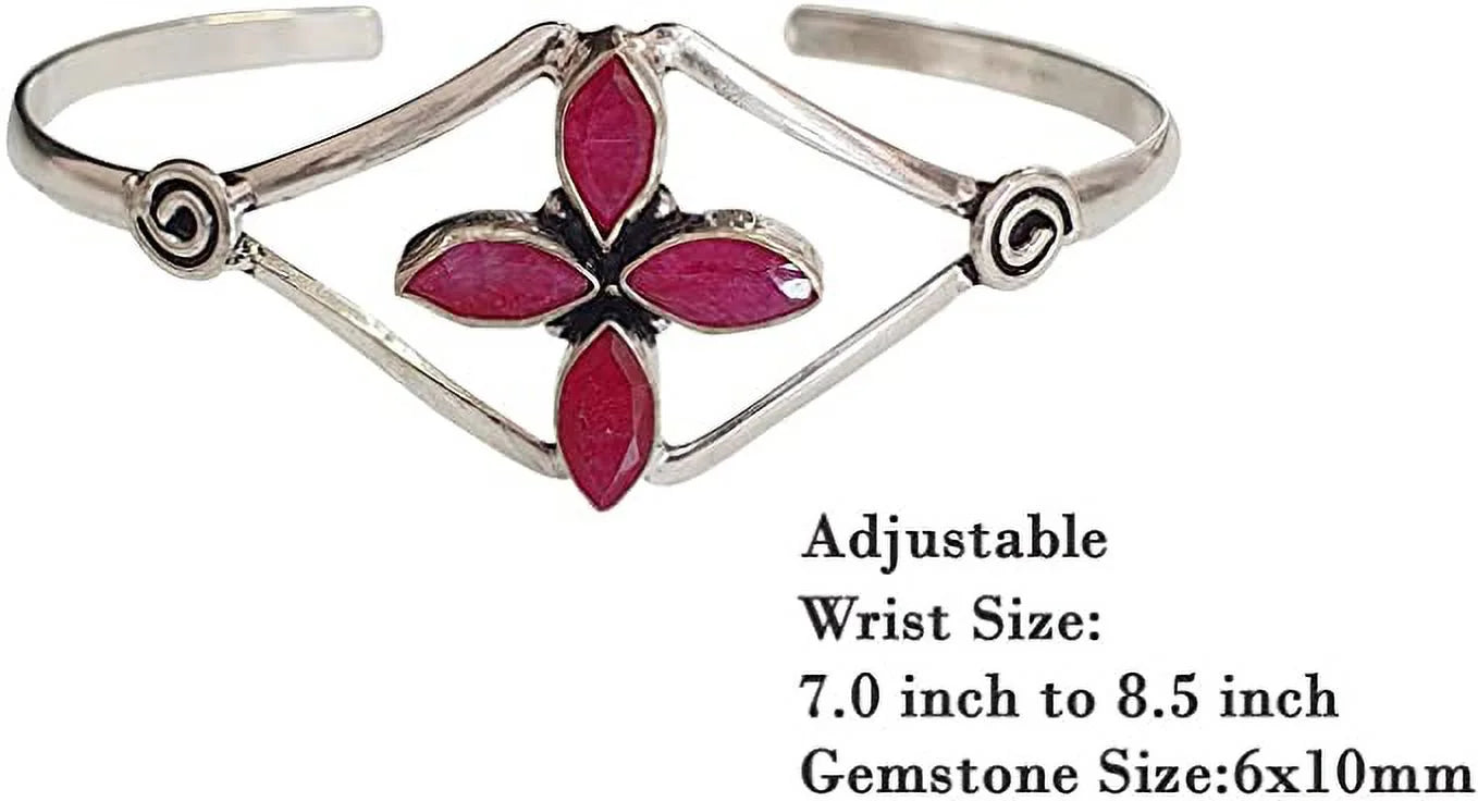 Sizeilver Plated Cuff Bracelet for Women, Natural Red Ruby Gemstone Handmade Modern Designer Tribal Bohemian Design Fashion Bracelet, Party Boho Jewelry