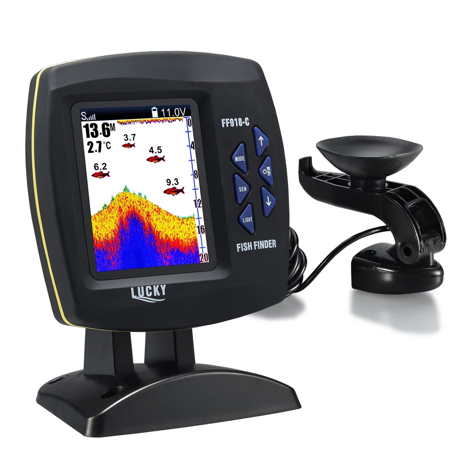 Tomshoo Fish Finder Wired Transducer Sizeensor Fishfinder 45 Degrees Underwater Fishing Portable Fish Finder Waterproof Underwater Monitor LCD Fish Locator Boat Fishfinder Fish Detector