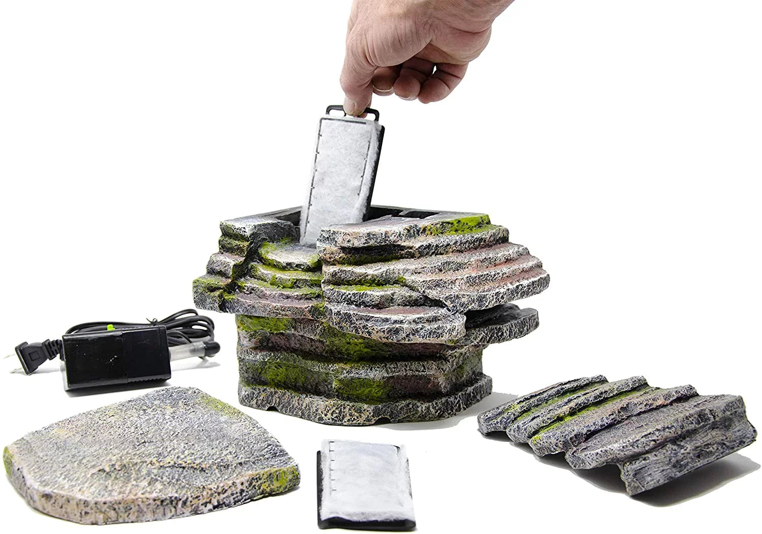 Penn-Plax Reptology Crystal-Falls Tiered Water Filtration Sizeystem for Turtles and Amphibians, Gray