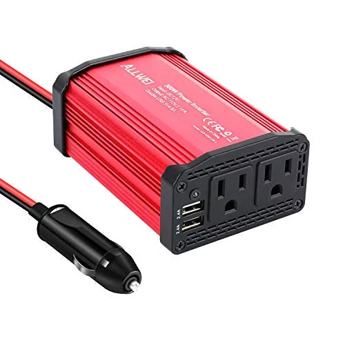 300W Car Power Inverter DC 12V to 110V AC Converter 4.8A Dual USizeB Charging Ports Car Charger Adapter