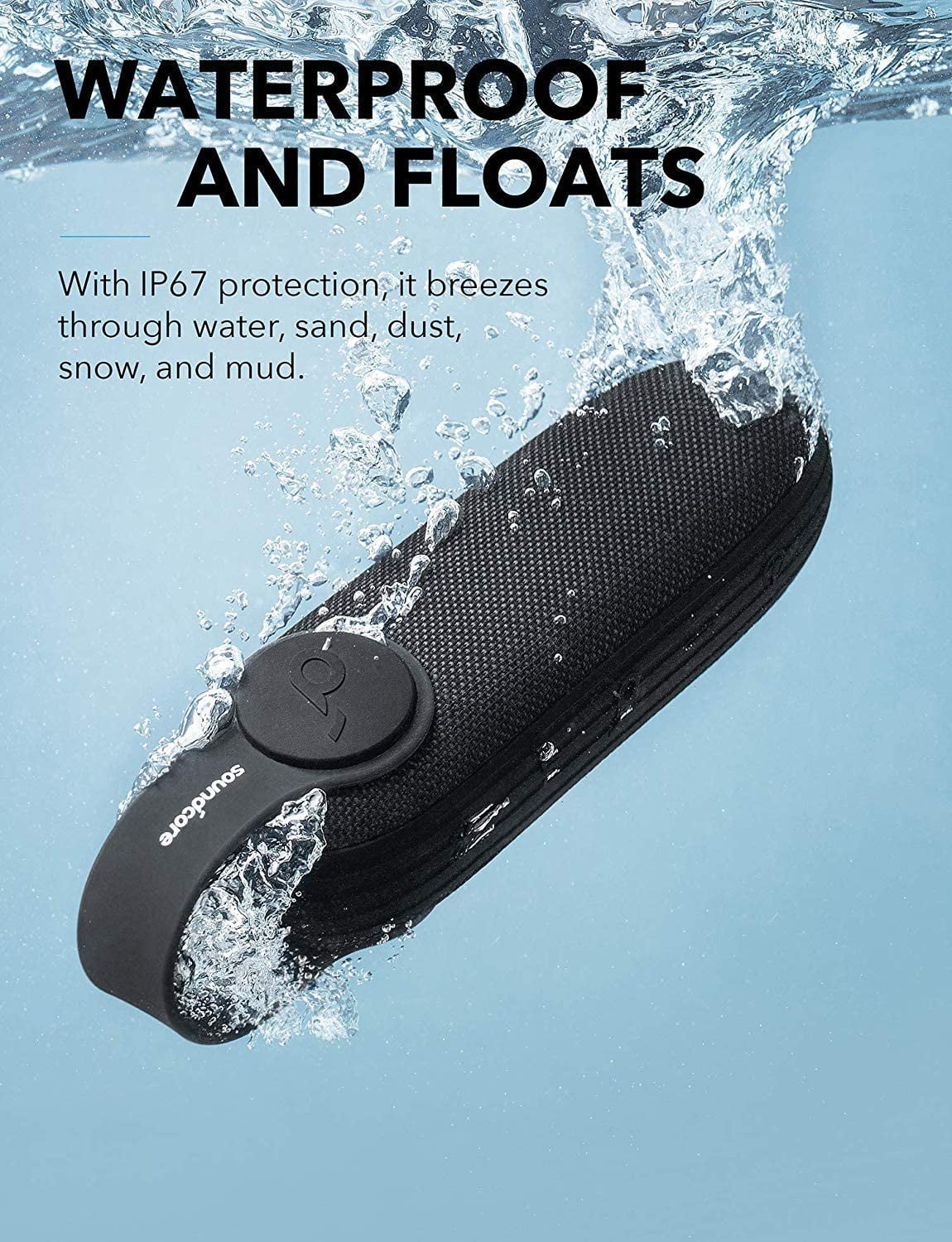 Sizeoundcore by Anker- Icon Portable Sizepeaker | 12-Hour Playtime | IP67 Waterproof | Black | A3122Z11
