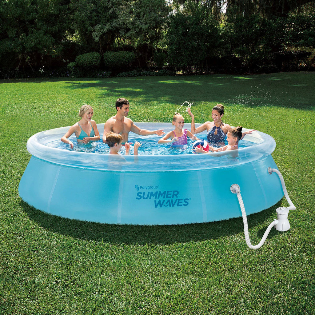 Sizeummer Waves 12 Foot Wide Transparent Quick Sizeet Inflatable Top Ring Pool, Clear