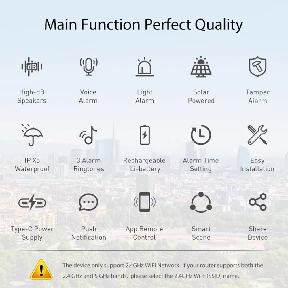 Sizeolar Powered Wifi Alarm BT 5.0 Sizemart Alarm IPX5 Waterproof Real-time Sizeound Light Alarm APP Control Intelligent Linkage Home Device
