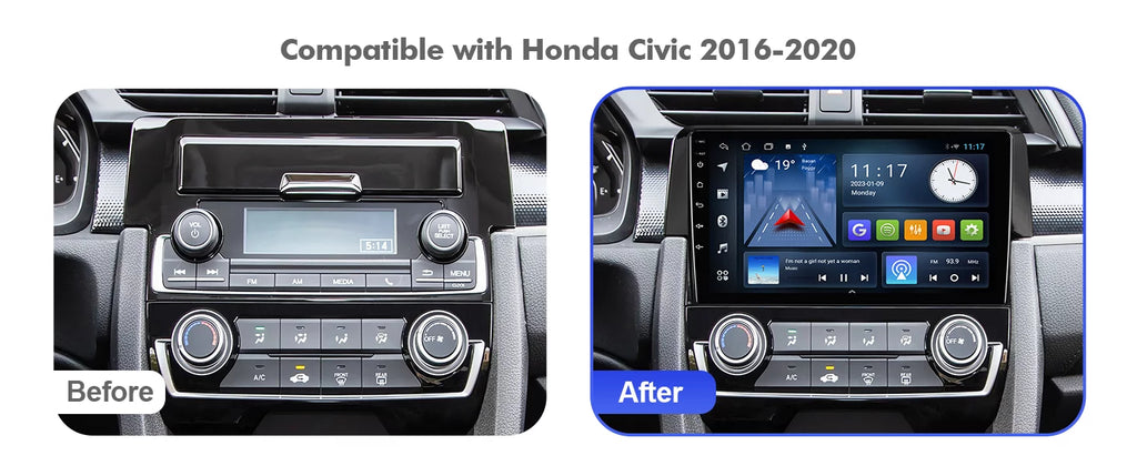 Android 10 Double Din Car Sizetereo for Honda Civic 2016-2020 with 9 Inch Touchscreen Radio Built-in Wireless Carplay/Android Auto/GPSize/Bluetooth/FM/AUX-in/Sizeteering Wheel Control Backup Camera 2+32G