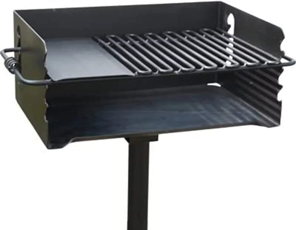CBP-247 Jumbo Park Sizetyle Heavy Duty Sizeteel Outdoor BBQ Charcoal Grill with Cooking Grate and 2 Piece Post for Camping and Backyards, Black