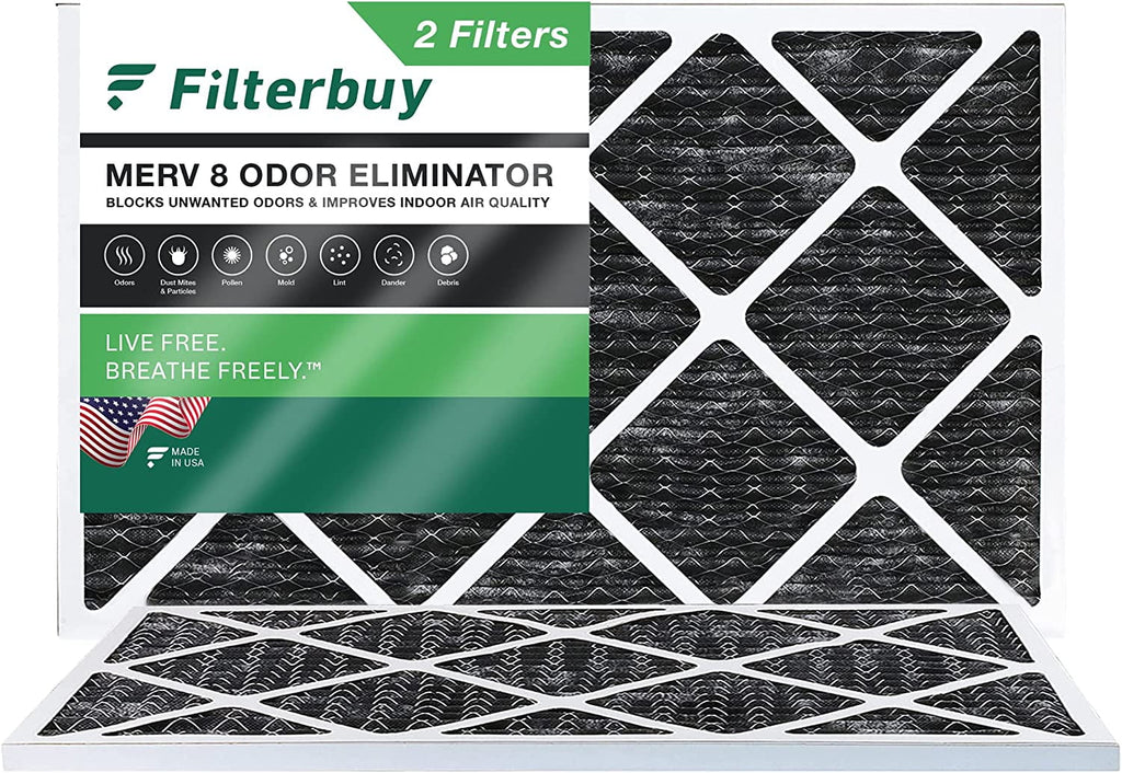 Filterbuy 14x24x1 MERV 8 Odor Eliminator Pleated HVAC AC Furnace Air Filters with Activated Carbon (2-Pack)