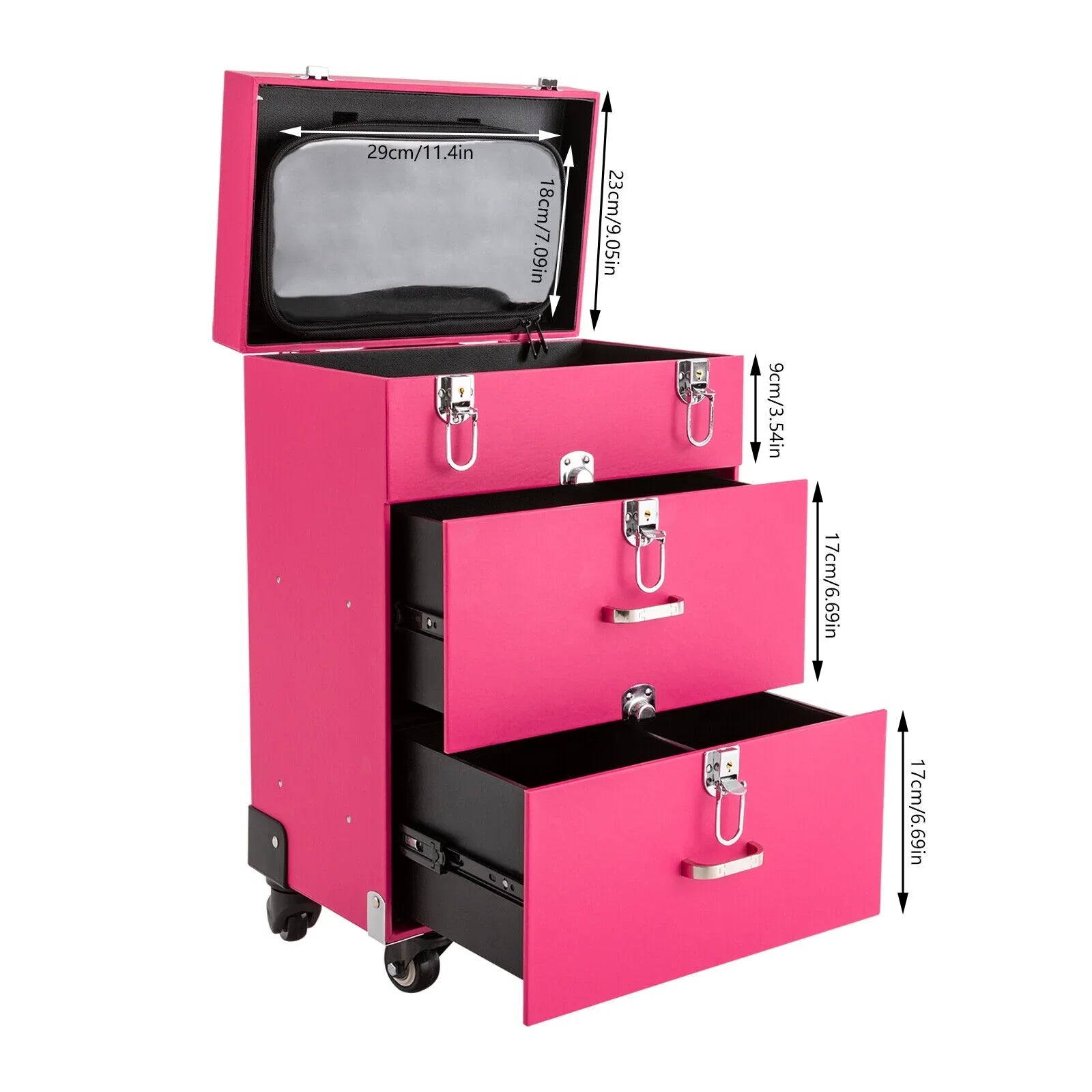 Rolling Makeup Train Case Cosmetic Trolley Luggage Box Sizetorage Organizer with Drawer