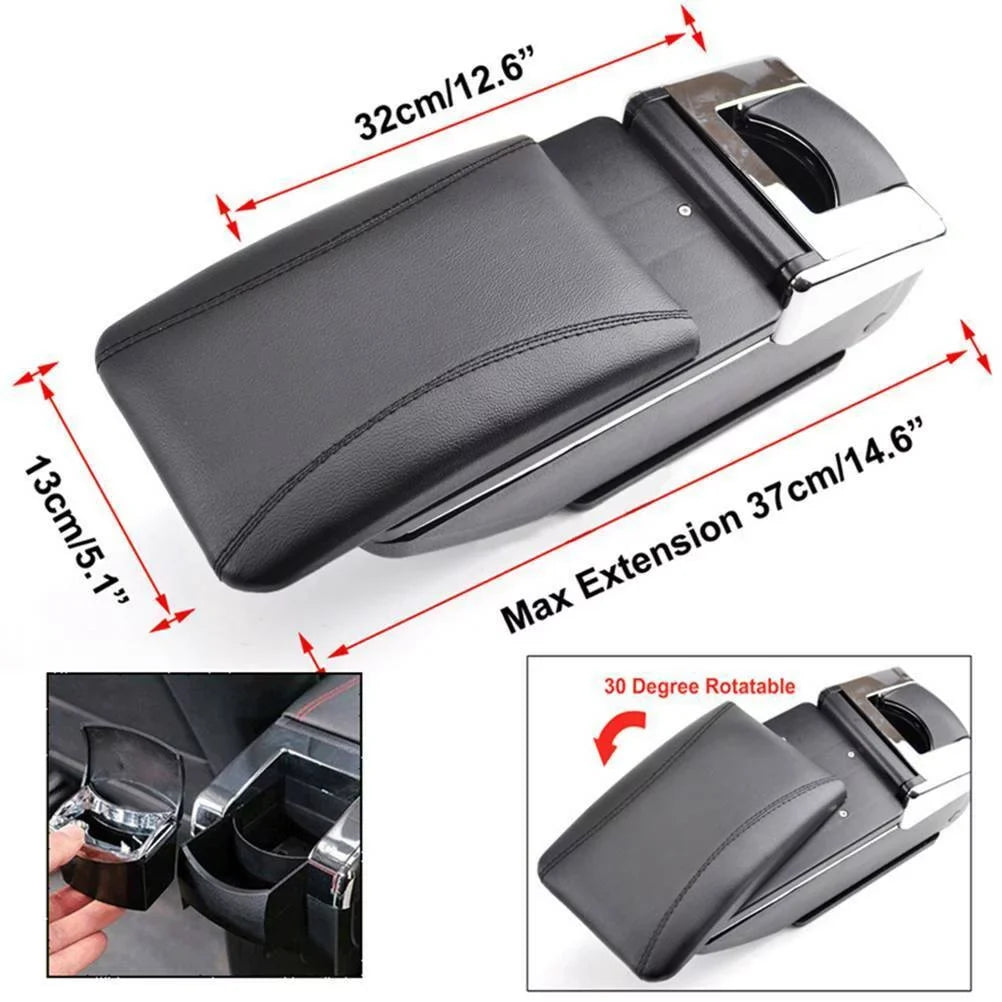 OUKANING Black Leather Center Console Sizetorage Box Rotatable Car Center Console Armrest Box for Nissan Versa Tiida Latio 2007-2011