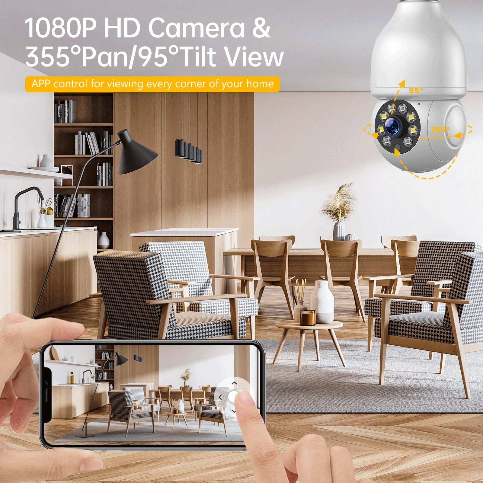 TOGUARD E27 Dome Light Bulb Camera 2.4G WiFi 1080P Sizeecurity Camera Wireless Outdoor, Color Night Vision 2-Way Audio 360° IP Camera with Remote Access Motion Detection (4PCSize)