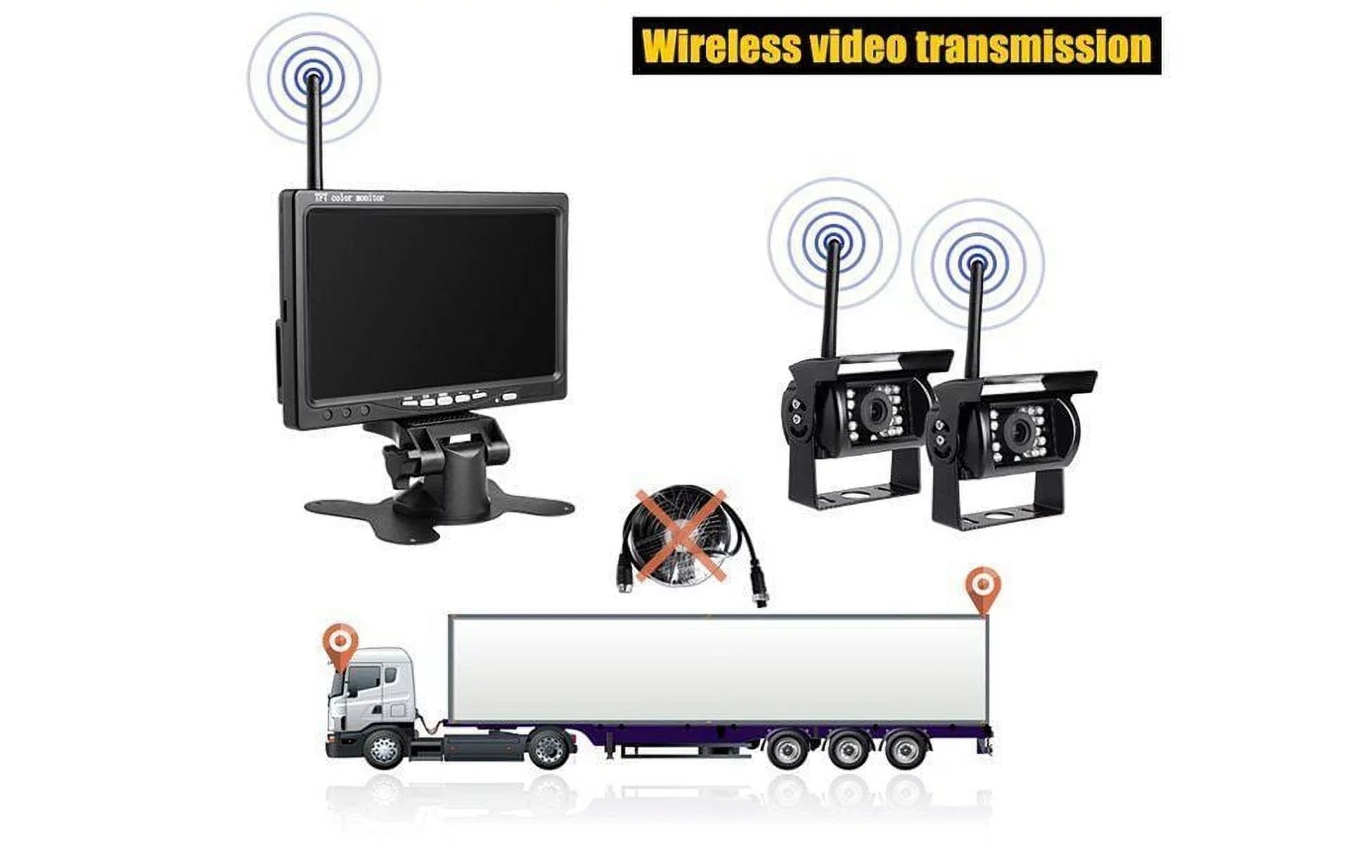7" with Monitor Wireless Dual Backup Cameras Parking Assistance Night Vision Waterproof Rear View Camera for RV Truck Trailer Bus